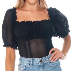 Lani The Label Tiffany Bodysuit Corset Women S Black Mesh Milkmaid Coquette